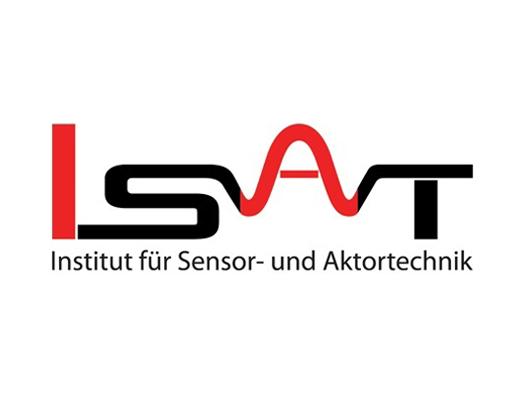 Logo des Instituts f&uuml;r Sensor- und Aktortechnik (ISAT) in schwarz, rot und wei&szlig;.